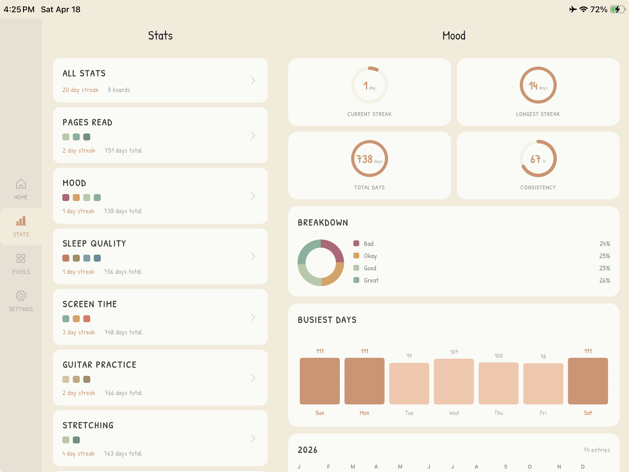 Pixelife tablet stats landscape