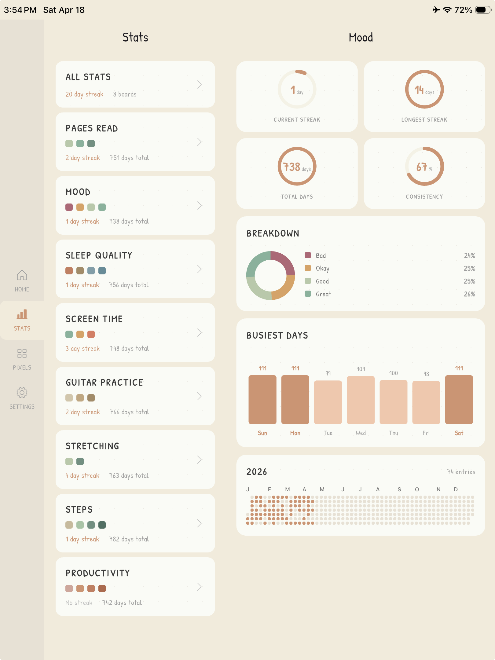 Pixelife tablet stats portrait