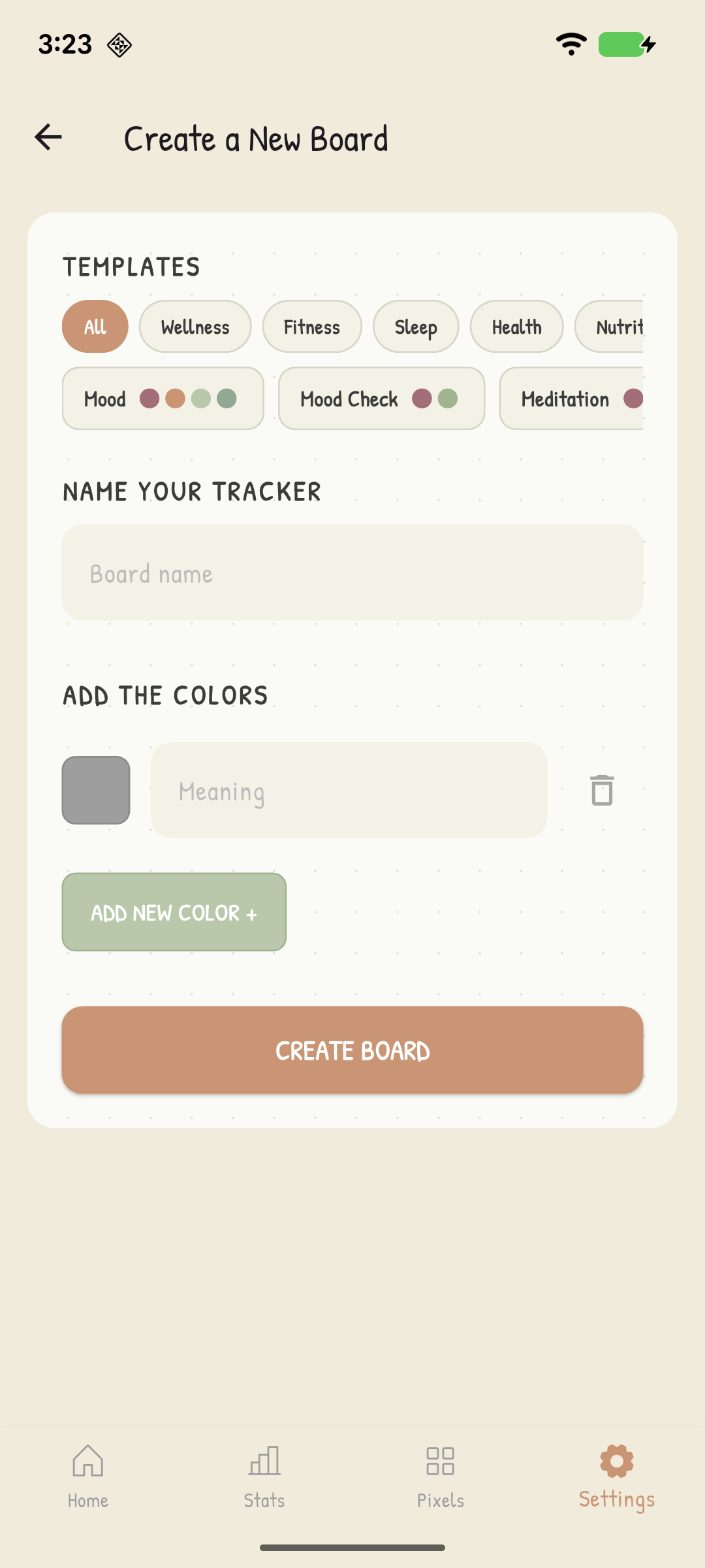 Pixelife new board screen